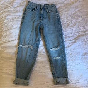 Zara high rise ripped mom jeans